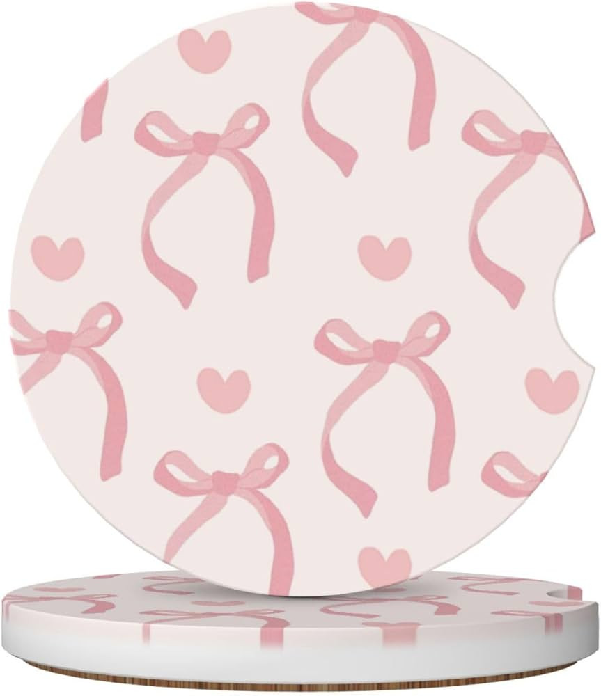 Amazon.com: Pink Bow Love Heart Car Cup Holder Coaster 2 Pack Absorbent Ceramic Car Coasters for ... | Amazon (US)