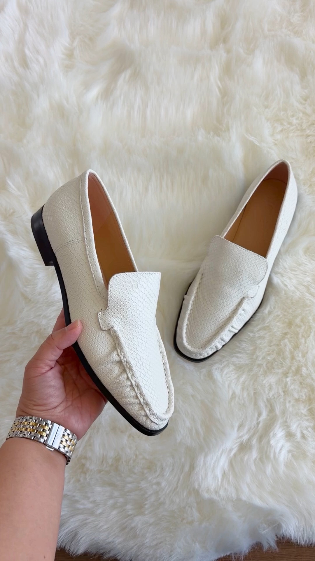 J. Crew classic loafers on sale 40% off! This white snake embossed leather is perfect for spring and summer outfits and great for workwear too. They’re also available in brown and blue suede. True to size. 

#LTKSaleAlert #LTKOver40 #LTKWorkwear
