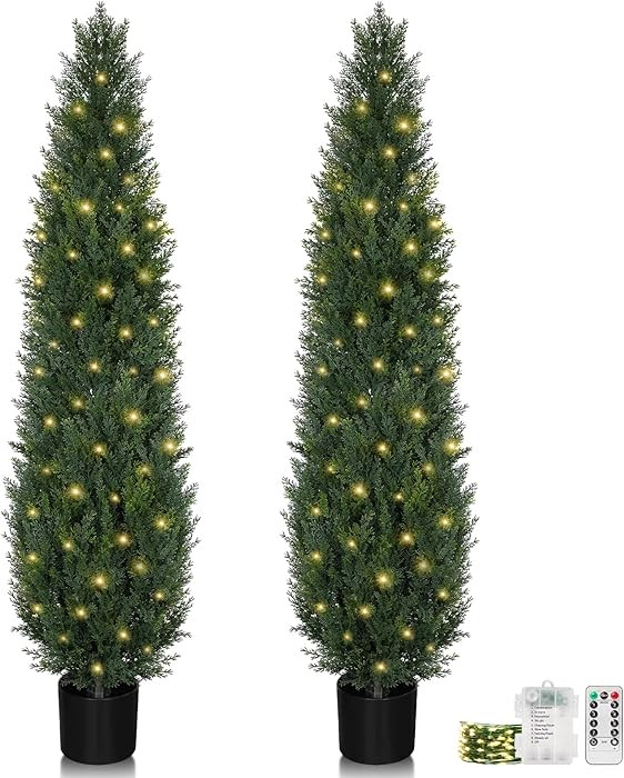 5FT Topiary Trees Artificial Outdoors 2 Pack, Two 5 Foot UV Resistant Faux Cedar Topiary Ball for... | Amazon (US)