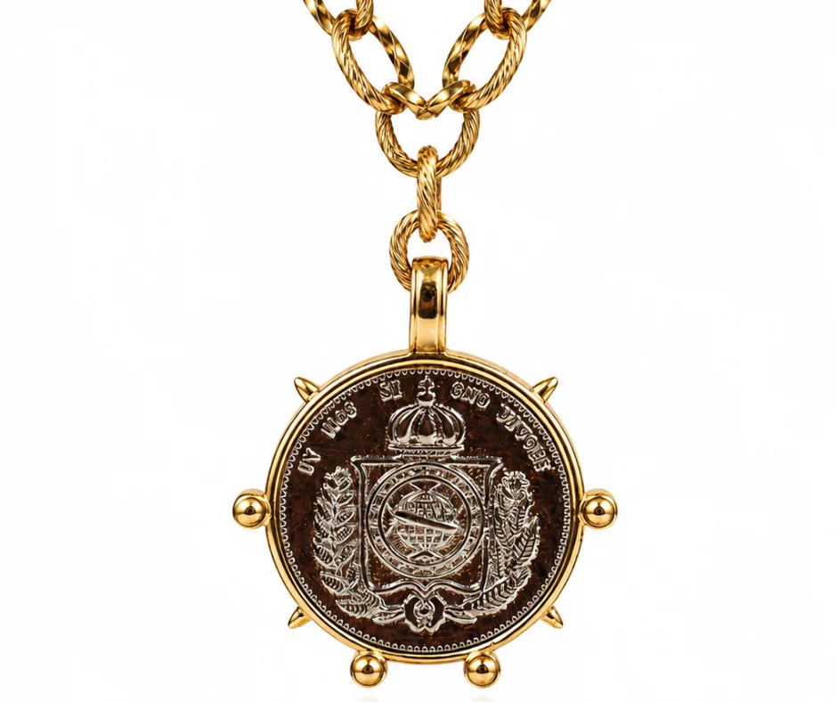 Villa Rosa 316L Stainless Steel Two Tone Medallion Necklace-PRE ORDER | KC Chic Designs