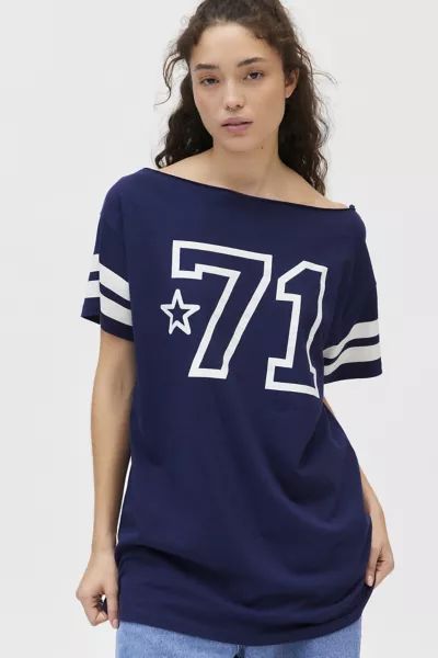 71 Jersey Graphic Off-The-Shoulder T-Shirt Dress | Urban Outfitters (US and RoW)