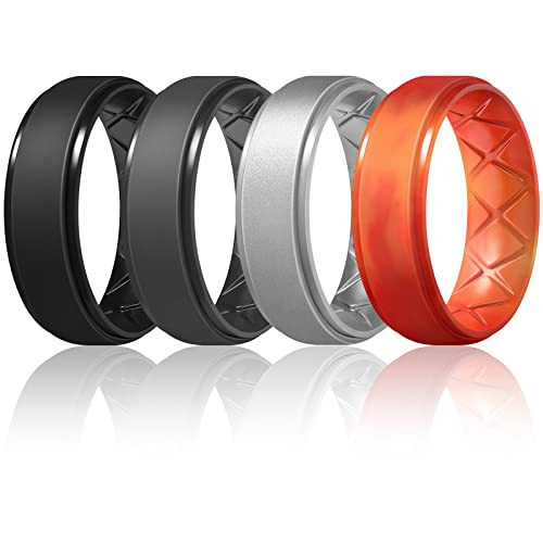 Egnaro Men's Wedding Rings 8.5mm Wide-2mm Thick Inner Arc Ergonomic Breathable Rubber bands-Hypoallergenic for Gym/Outdoor/Gift((1-7 Variety Pack with Half Size) | Amazon (US)