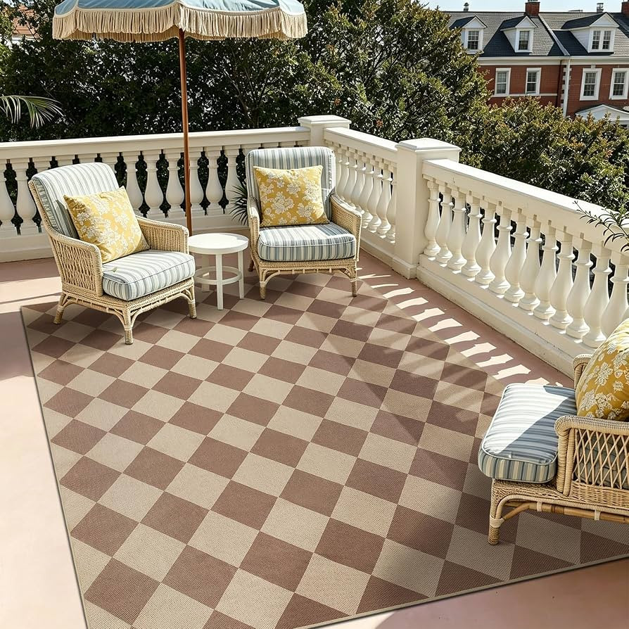 6x9 Checkered Easy Jute Washable Outdoor Patio Rug for Living Room Indoor Outdoor Geometric Neutr... | Amazon (US)
