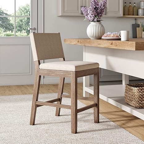 Nathan James 21501 Linus Modern Upholstered Counter Height Bar Stool with Back and Solid Rubberwo... | Amazon (US)