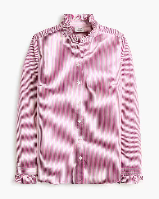 Striped ruffleneck button-up | J.Crew Factory