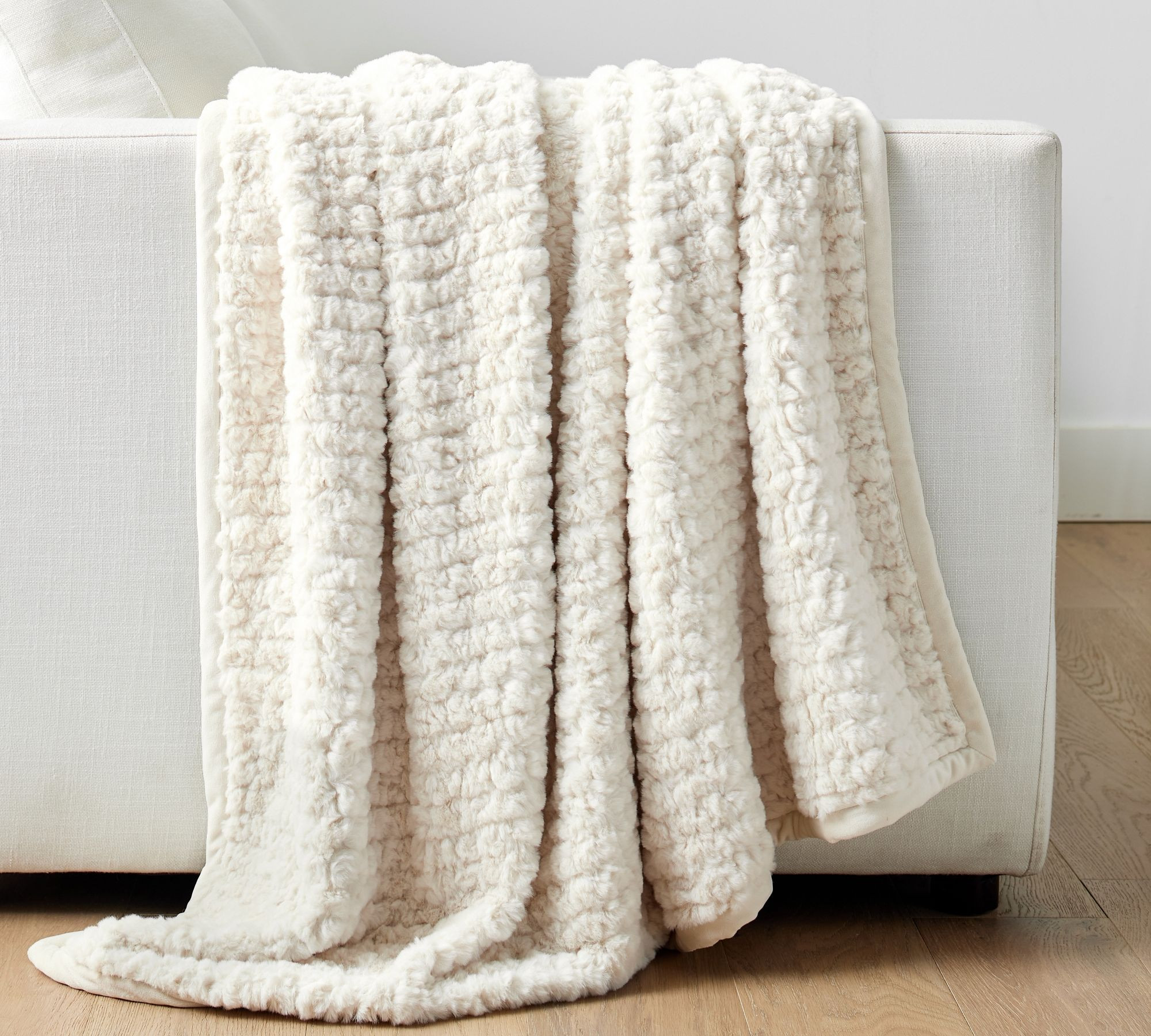Diamond Ridge Faux Fur Throw Blanket, 50 X 60 "", Taupe | Pottery Barn (US)