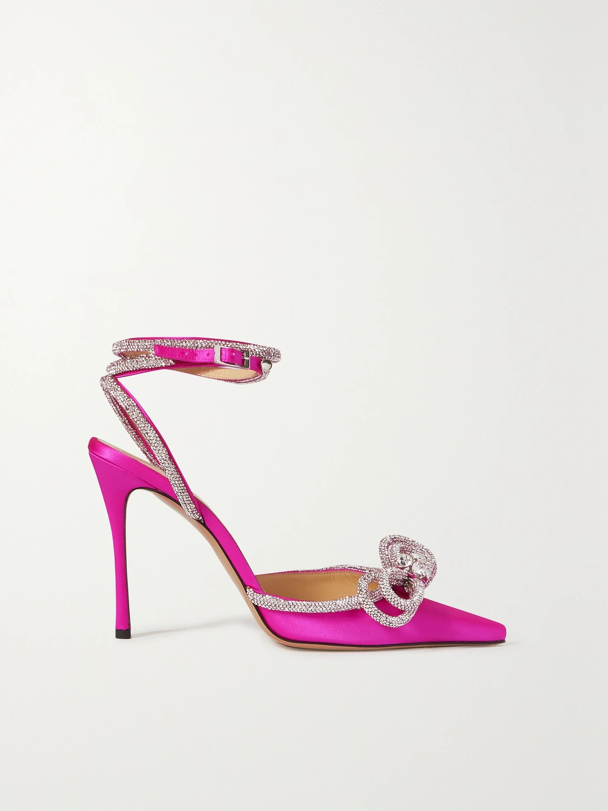 MACH & MACH - Double Bow Crystal-embellished Silk-satin Point-toe Pumps - Pink | NET-A-PORTER (US)