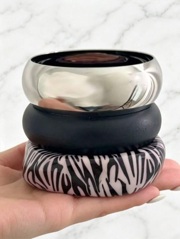 1pc/3pcs Set Exaggerated Asymmetric Vintage Leopard Print Acrylic Resin Texture Bracelet, Minimalist Design Black Dark Style, Suitable For Daily Casual, Party, Vacation Wear, Bohemian Fashion Accessory, Can Be Stacked, Suitable Gift For Significant Other Or Family | SHEIN