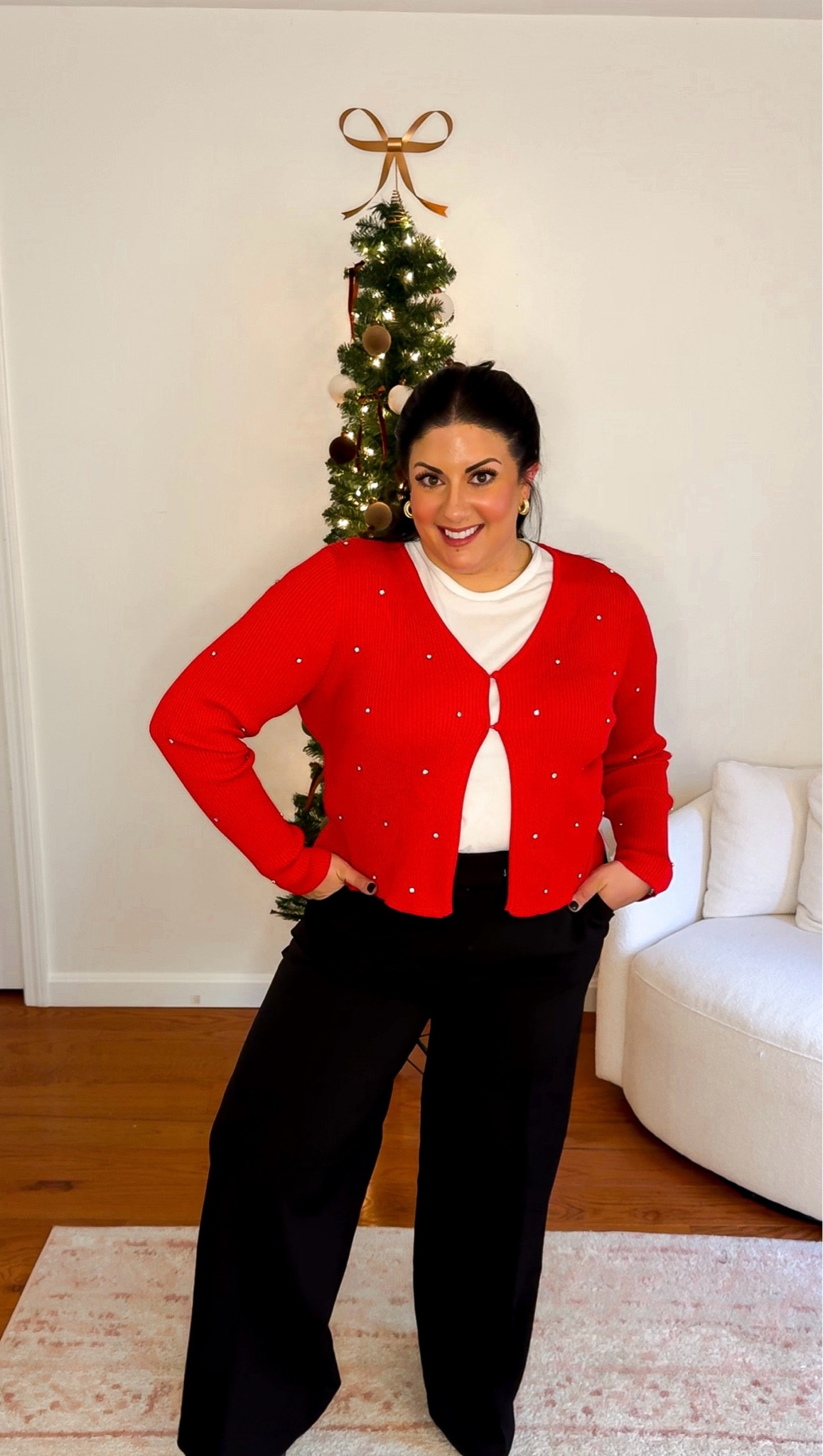 Wearing an XL in this holiday cardigan and a size 14 in these trousers ❤️ such a cute and affordable holiday look! 

#LTKHoliday #LTKCyberWeek #LTKGiftGuide