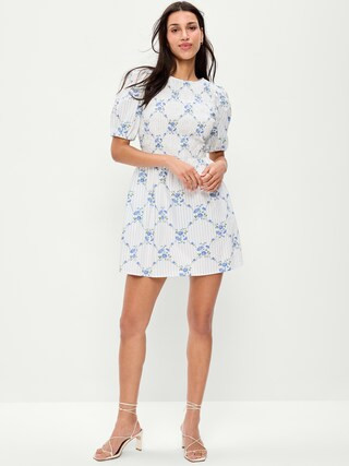Puff-Sleeve Smocked Fit & Flare Mini Dress | Old Navy (US)