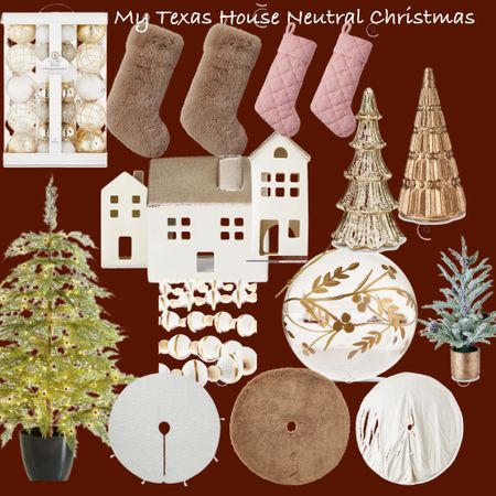 My Texas House neutral Christmas decor. Walmart tree glass cypress holiday ceramic houses faux fur stockings 2ft 4ft trees blush stockings white and gold ornaments 

#LTKfindsunder50 #LTKhome #LTKHoliday