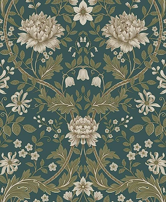 NextWall Honeysuckle Trail Floral Peel and Stick Wallpaper (Teal & Moss Green) | Amazon (US)