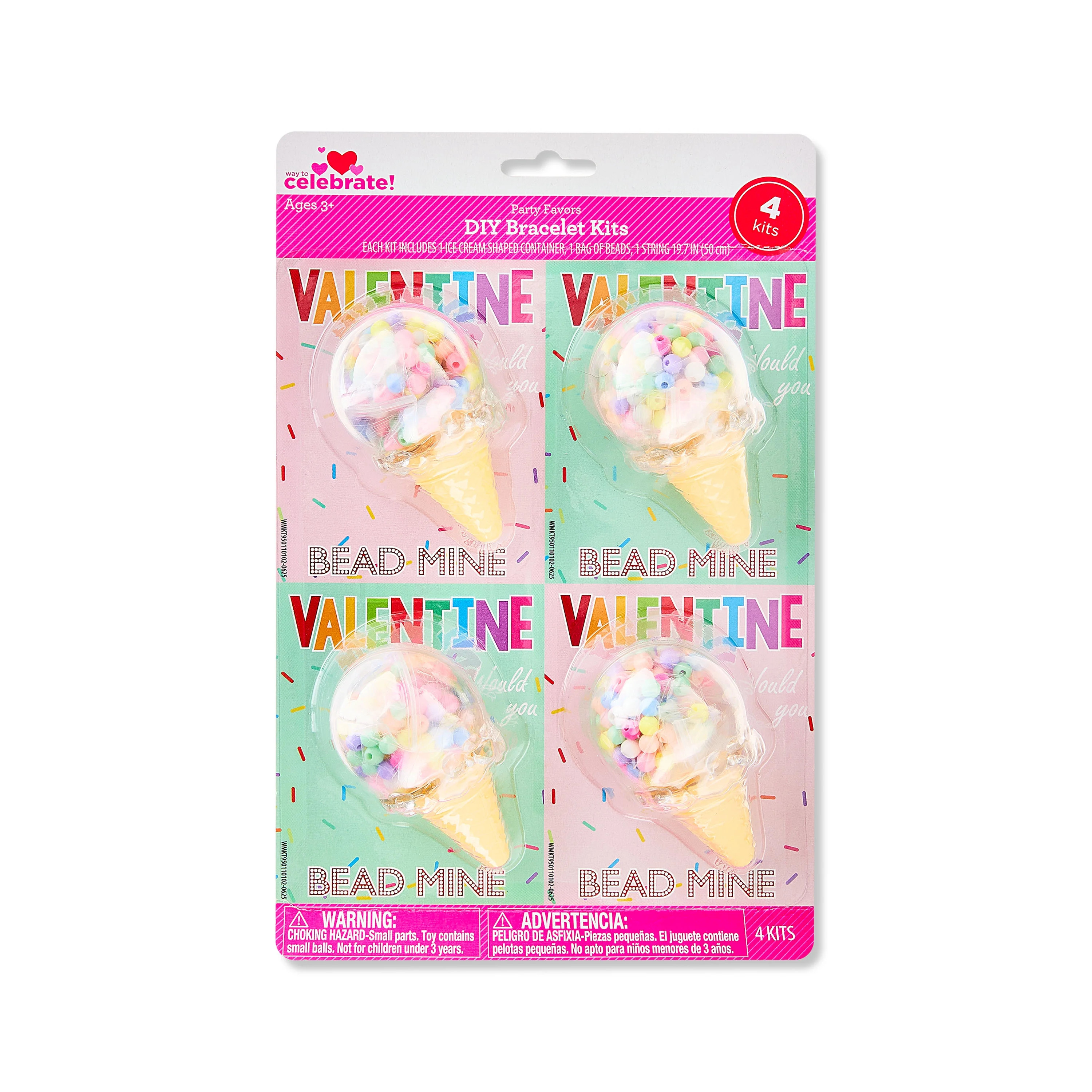 Ice Cream DIY Bracelet Kit Party Favors, Multicolor, 4 Count, Valentine's Day by Way To Celebrate | Walmart (US)