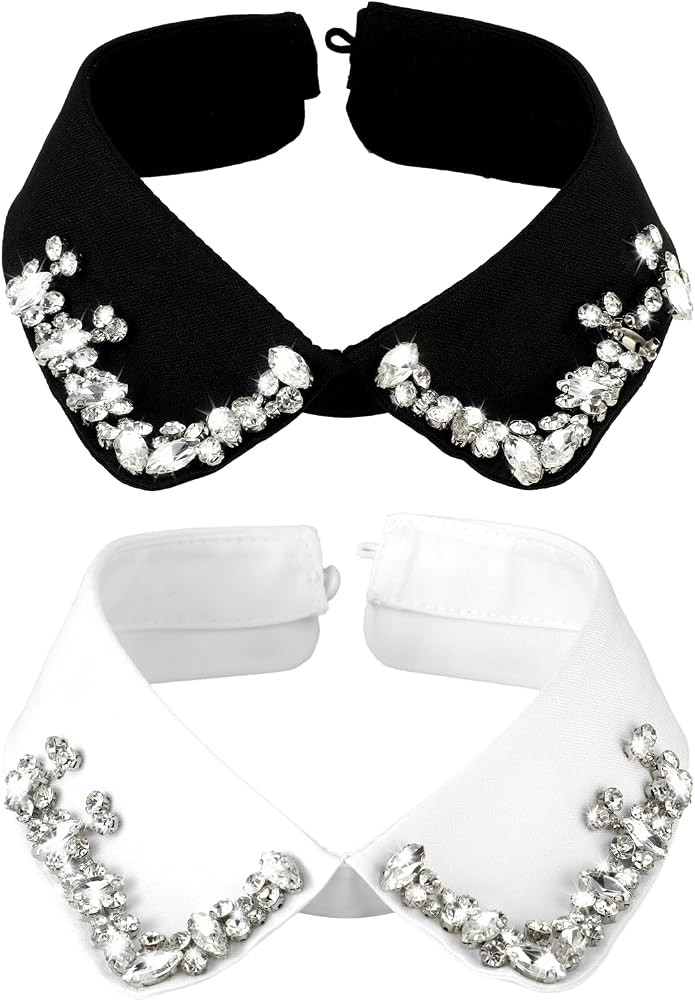 2 PCS Rhinestone Fake Collar Faux Collar Women Detachable Fake Collar Dickey Collar Shirt Collar ... | Amazon (US)