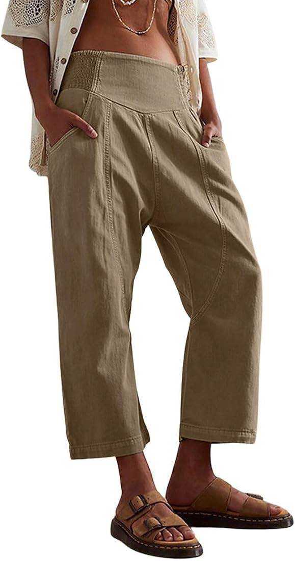 CHARTOU Denim Harem Pants for Women Loose Fit Wide Leg Cropped Barrel Jeans | Amazon (US)