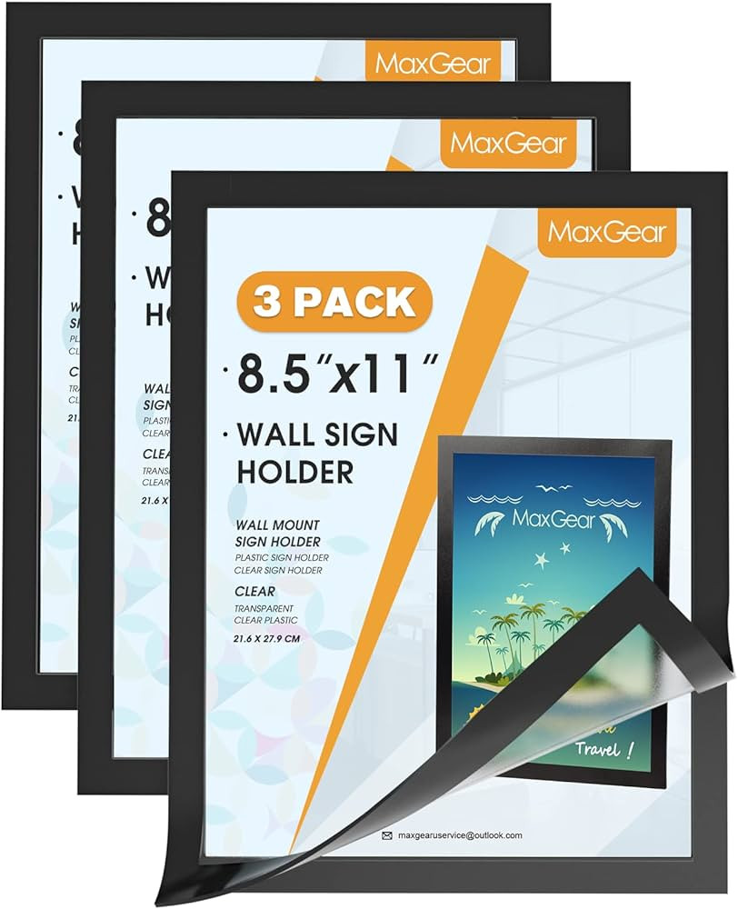 MaxGear Magnetic Sign Holder 8.5 x 11 Wall Mount, Self Adhesive Display Picture Frames with Stron... | Amazon (US)