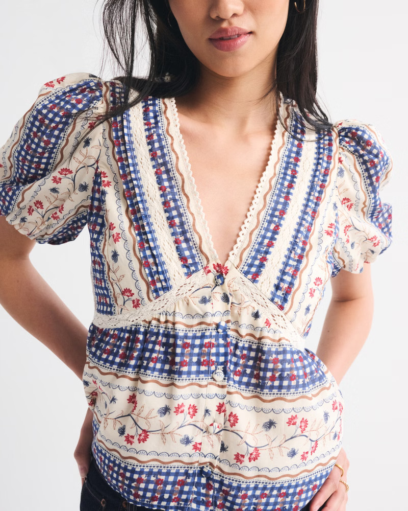 Puff Sleeve Button-Through Top | Abercrombie & Fitch (US)