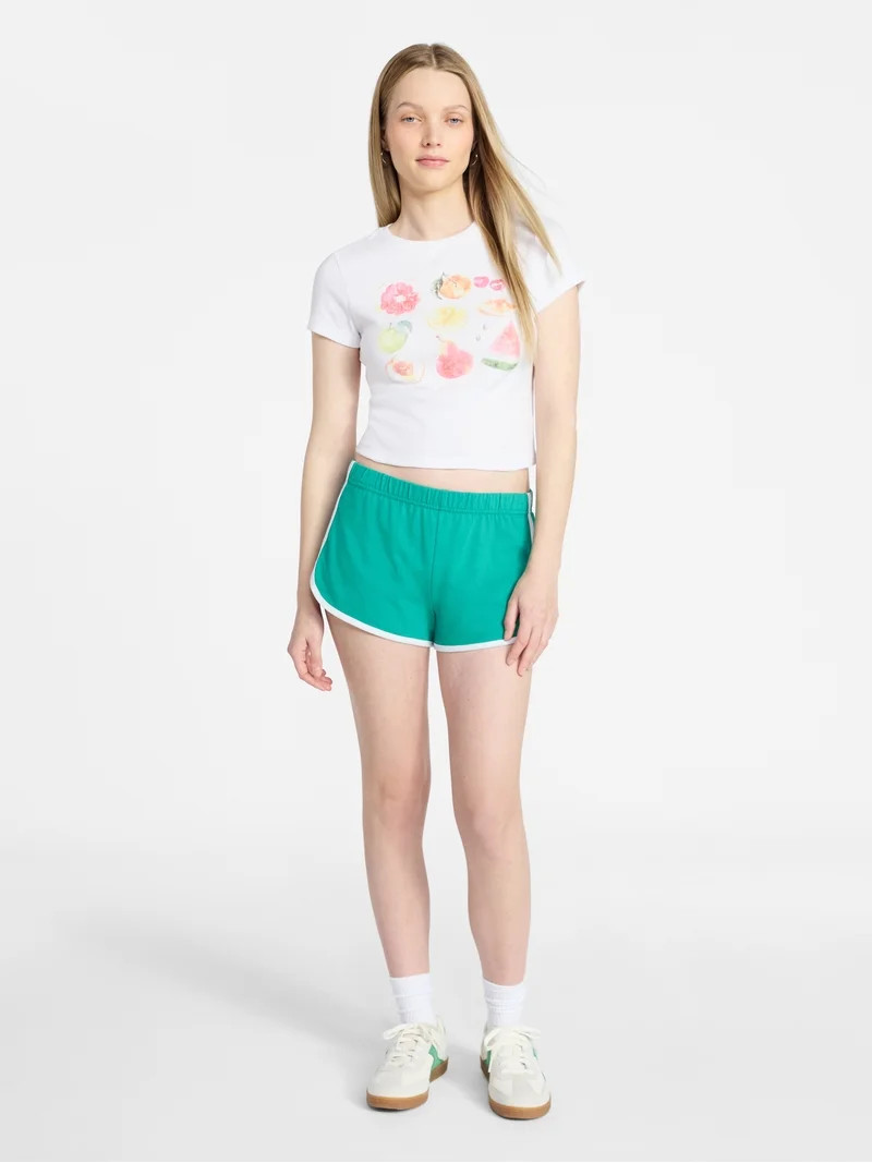No Boundaries Ribbed Cotton Graphic Baby Tee with Short Sleeves, Women's XXS-XXL | Walmart (US)