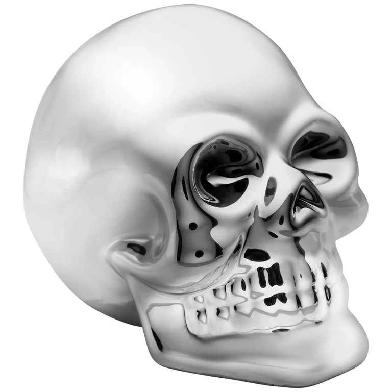 Halloween Ceramic Skull Tabletop Decoration, Silver, 4.25 in, by Way To Celebrate - Walmart.com | Walmart (US)