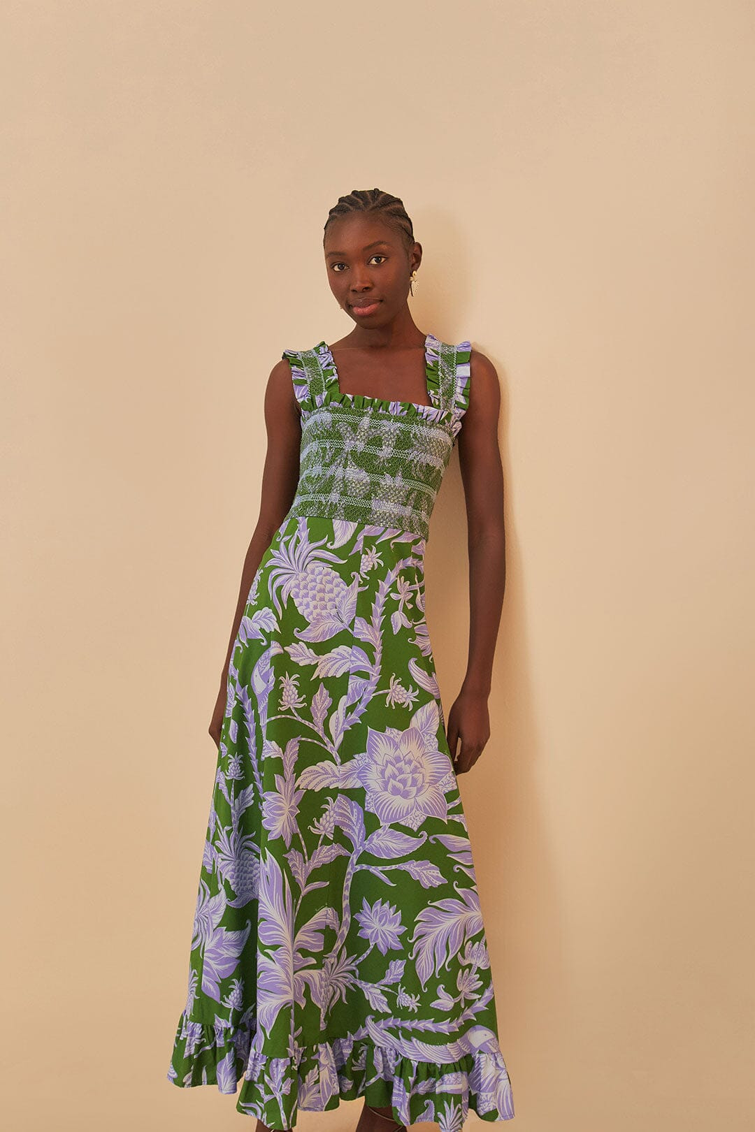 Green Tropical Swing Sleeveless Midi Dress | FarmRio (US)