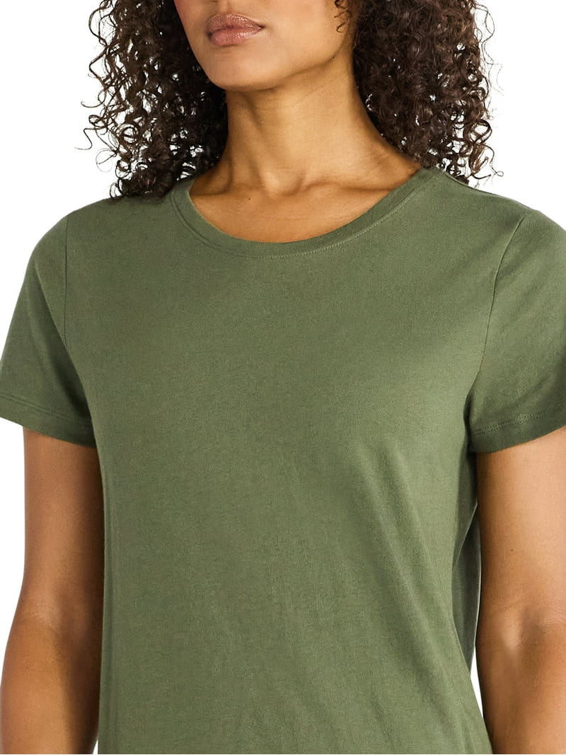 Time and Tru Women's Cotton Crewneck Tee with Short Sleeves, Sizes XS-XXXL | Walmart (US)