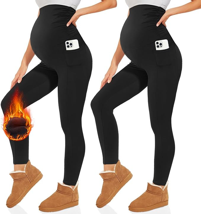 Happy.angel 2 Pack Maternity Leggings with Pockets Over The Belly, Womens Black Workout Yoga Preg... | Amazon (US)