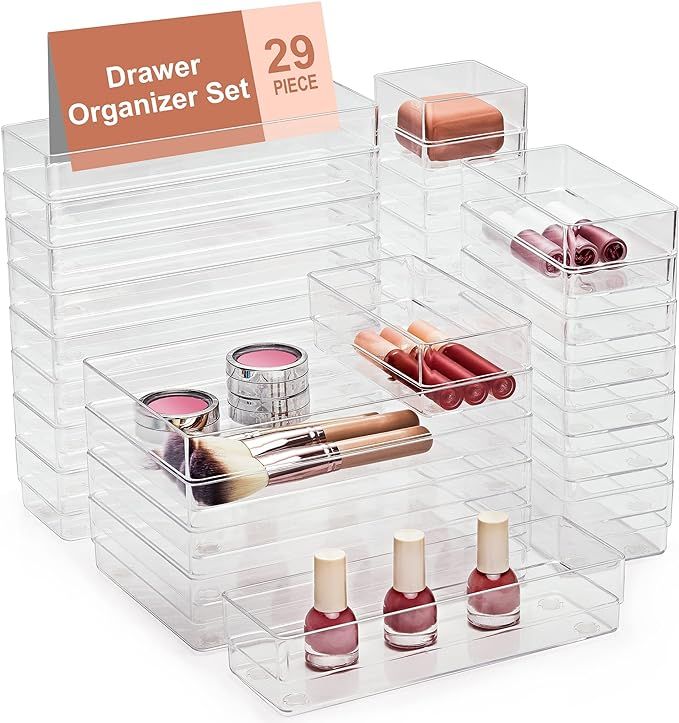 SMARTAKE 29-Piece Drawer Organizer with Non-Slip Silicone Pads, 4-Size Desk Drawer Organizer Tray... | Amazon (US)