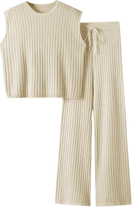 Imily Bela Womens 2 Piece Outfits Sleeveless Ribbed Knit Tops Wide Leg Pants Summer Vacation Swea... | Amazon (US)