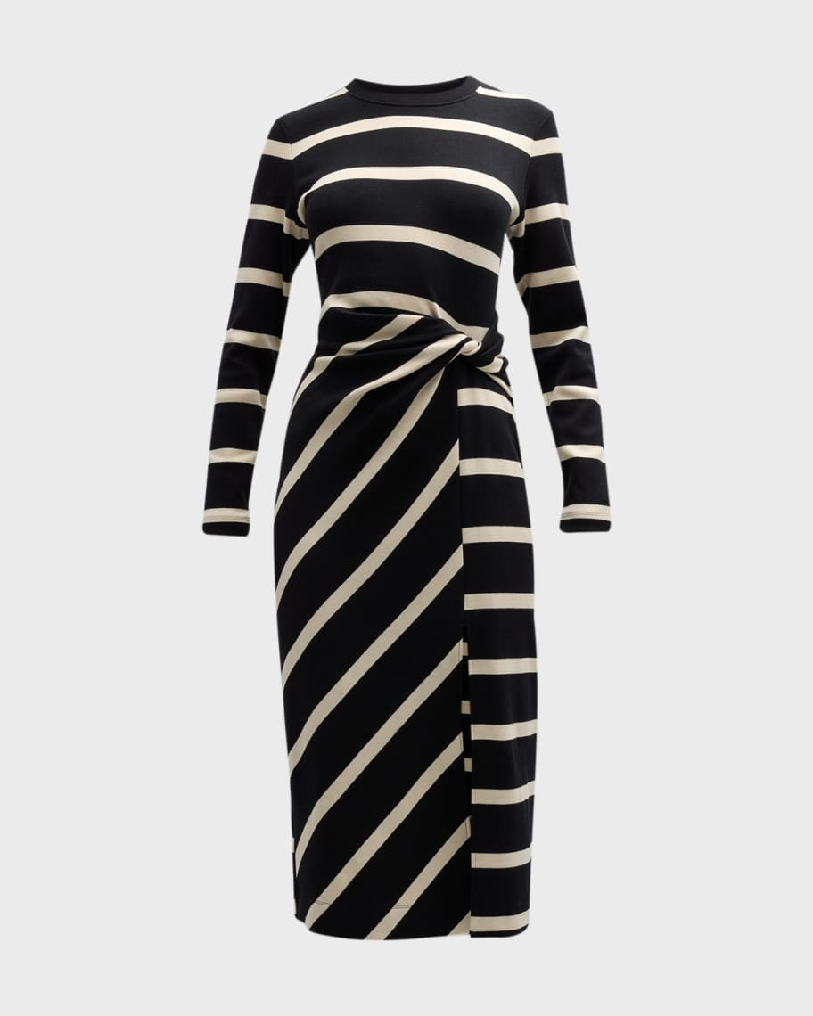 Tanya Taylor Cody Rugby Stripe Twisted Midi Shirt Dress | Neiman Marcus