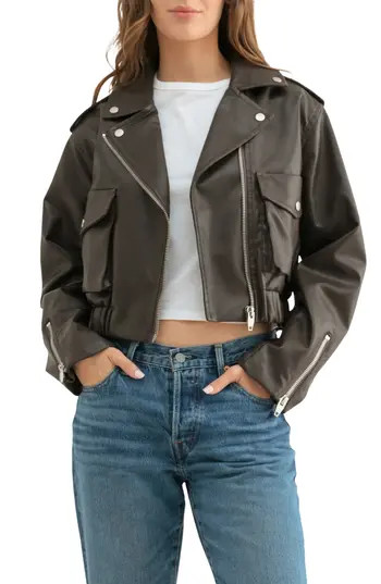 Lush Faux Leather Crop Biker Jacket in Brown at Nordstrom Rack, Size Medium | Nordstrom Rack