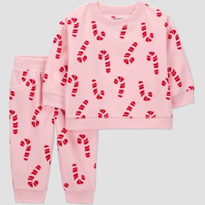 Carter's Just One You®️ Baby Girls' 2pc Pink Candy Canes Top and Bottom Set - Red/Pink Newborn | Target