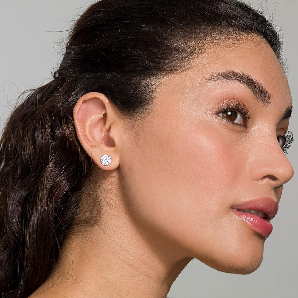 PAVOI 14K Gold Plated Sterling Silver Cubic Zirconia Stud Earrings for Women | Simulated Diamond ... | Amazon (US)