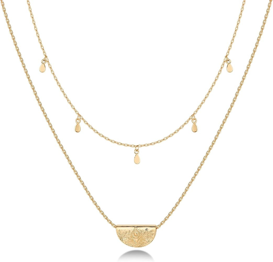 PAVOI 14K Gold Plated Layering Necklaces | Stylish Minimalist Design Pendant Necklaces | Bar, Cir... | Amazon (US)