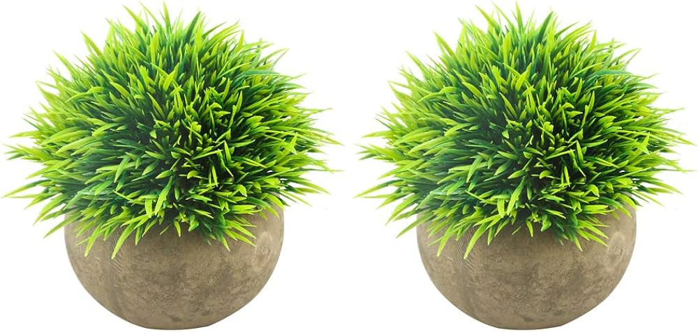 Svenee Mini Artificial Plants, Plastic Fake Green Grass Faux Greenery Topiary Shrubs with Grey Po... | Amazon (US)