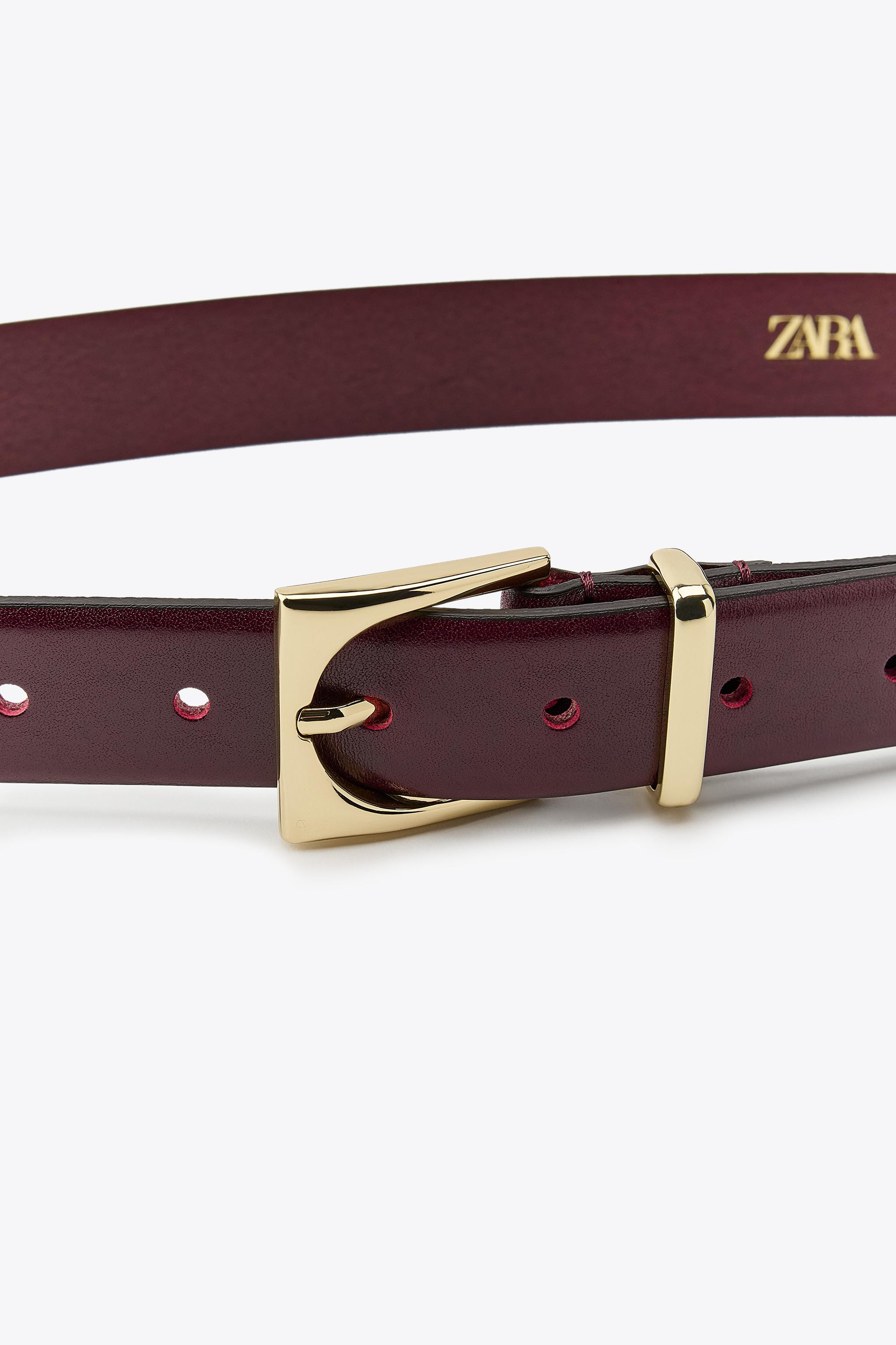 LEATHER BELT WITH GEOMETRIC BUCKLE | Zara US