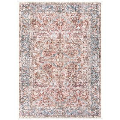 World Rug Gallery Vintage Distressed Machine Washable Area Rug- RED 3'3"x5:  Flat Pile,  Stain & Water-Resistant,  Medallion Pattern | Target