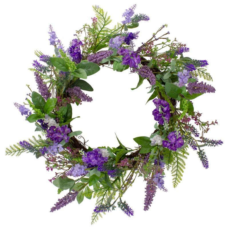 Northlight Lavender and Spring Foliage Artificial Wreath, Purple - 20-Inch | Target