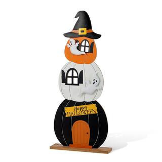 35 in. H Halloween Wooden Pumpkin Haunted House Porch Decor | The Home Depot