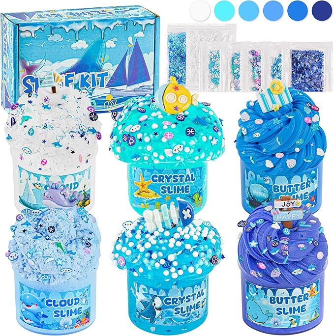 6 Pack Slimes, Blue Slime Kit, Butter Cloud Slime for Boys Girls Ages 8-12,Toys for Girls and Boy... | Amazon (US)