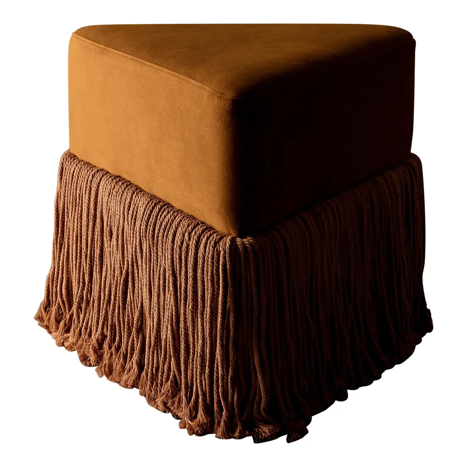 Allard Triangular Ottoman with Fringe, Mustard | Chairish