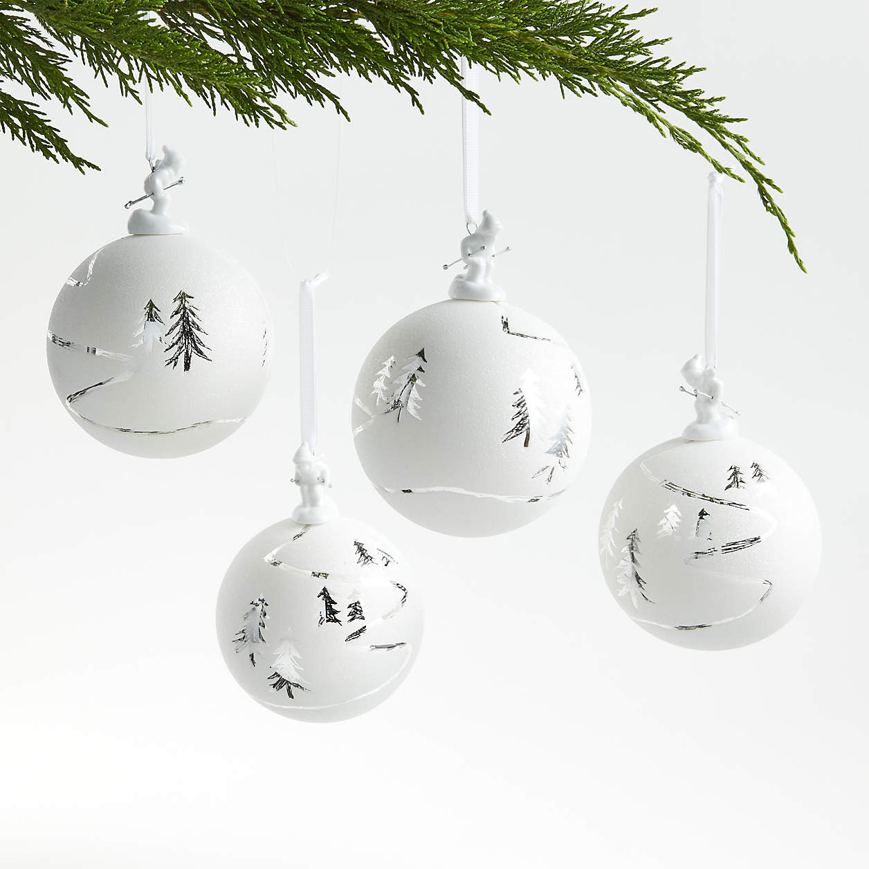 Alpine Skier Silver Glass Ball Christmas Tree Ornament + Reviews | Crate & Barrel | Crate & Barrel
