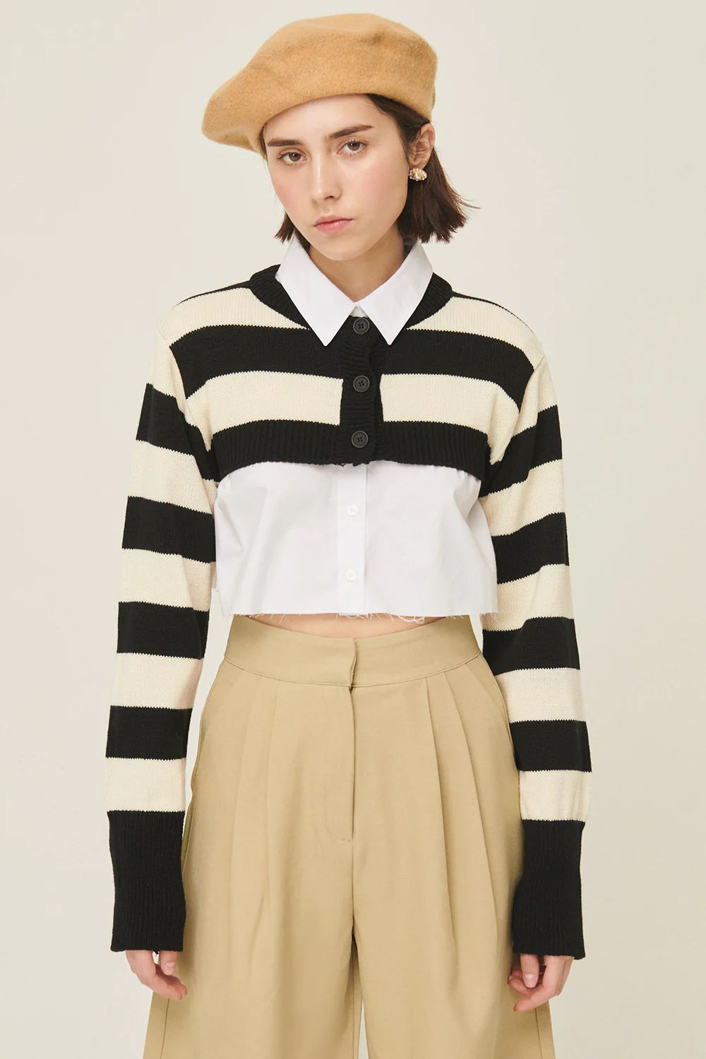 Hanna Striped Cropped Cardigan | Storets (Global)