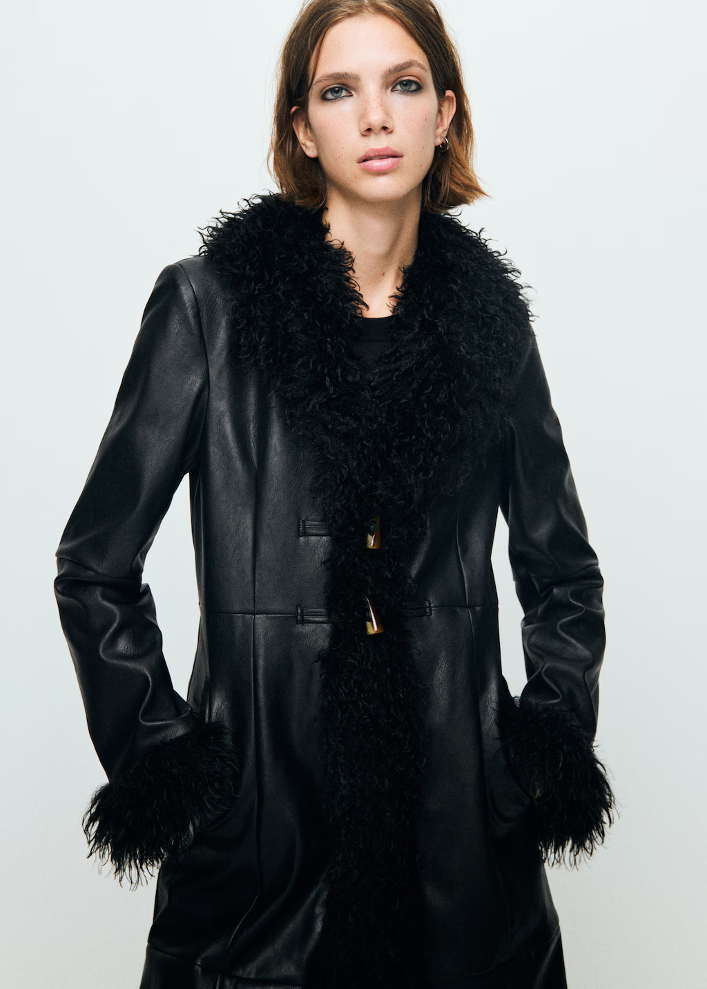 Faux-leather coat with fur trim | Mango (US/MX/AU)