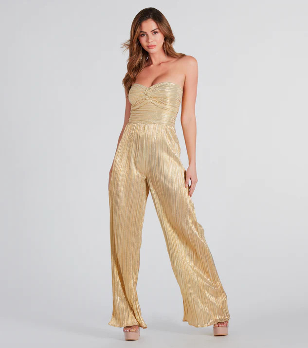 All The Attention Metallic Strapless Jumpsuit | Windsor Stores