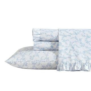 Victoria 3-Piece Blue Beige White 100% Cotton Twin Sheet Set | The Home Depot