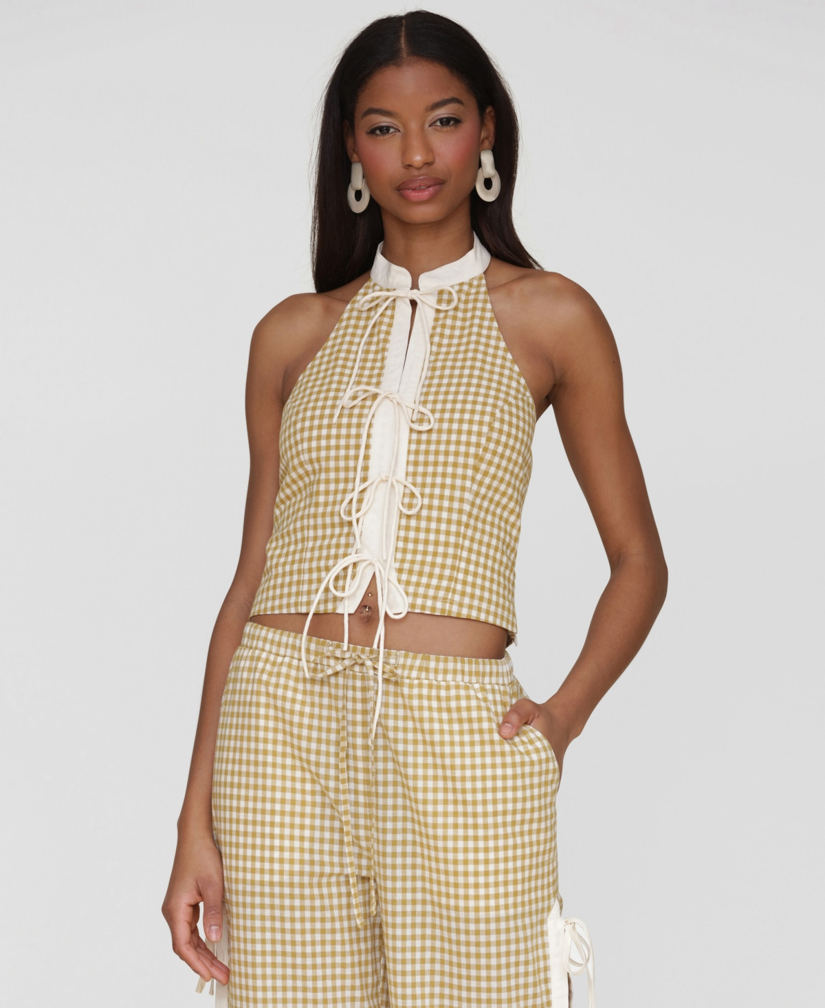 Avec Les Filles Women's Mandarin-Collar Halter Top - Ollio Gingham | Macy's