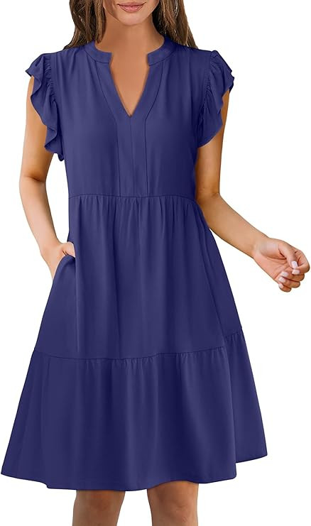 ANRABESS Womens Summer Casual Mini Dress Ruffle Sleeve V Neck Sundress 2025 Fashion Flowy Tiered ... | Amazon (US)