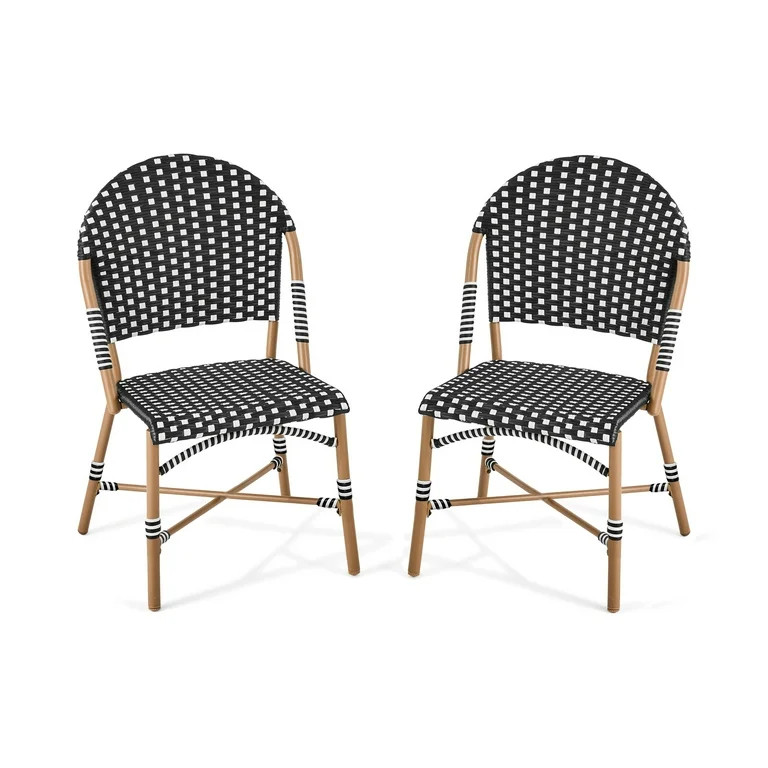 Better Homes & Gardens Lilah 2-Piece Wicker Outdoor Parisian Bistro Chairs, Black & White | Walmart (US)