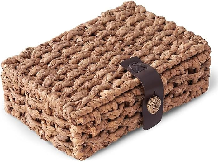 Wicker Decorative Box with Lid, Water Hyacinth Woven Basket for Shelf Display, Coffee Tables Stor... | Amazon (US)