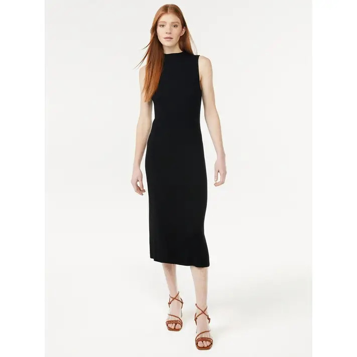 Free Assembly Women's Mockneck Side Slit Midi Sweater Dress - Walmart.com | Walmart (US)